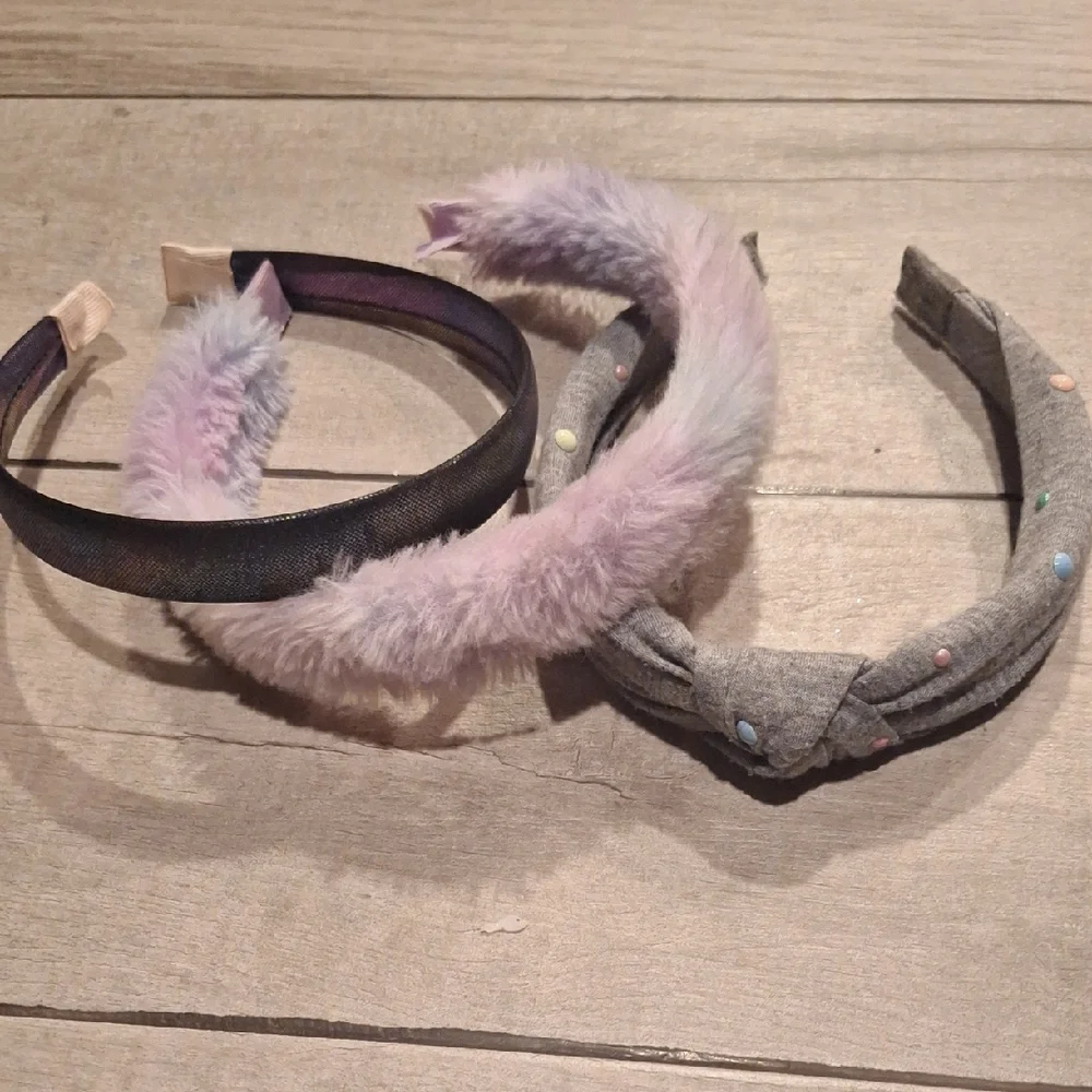 🍦Kids Plush & Jewel Headband Set - Pink, Gray🐣